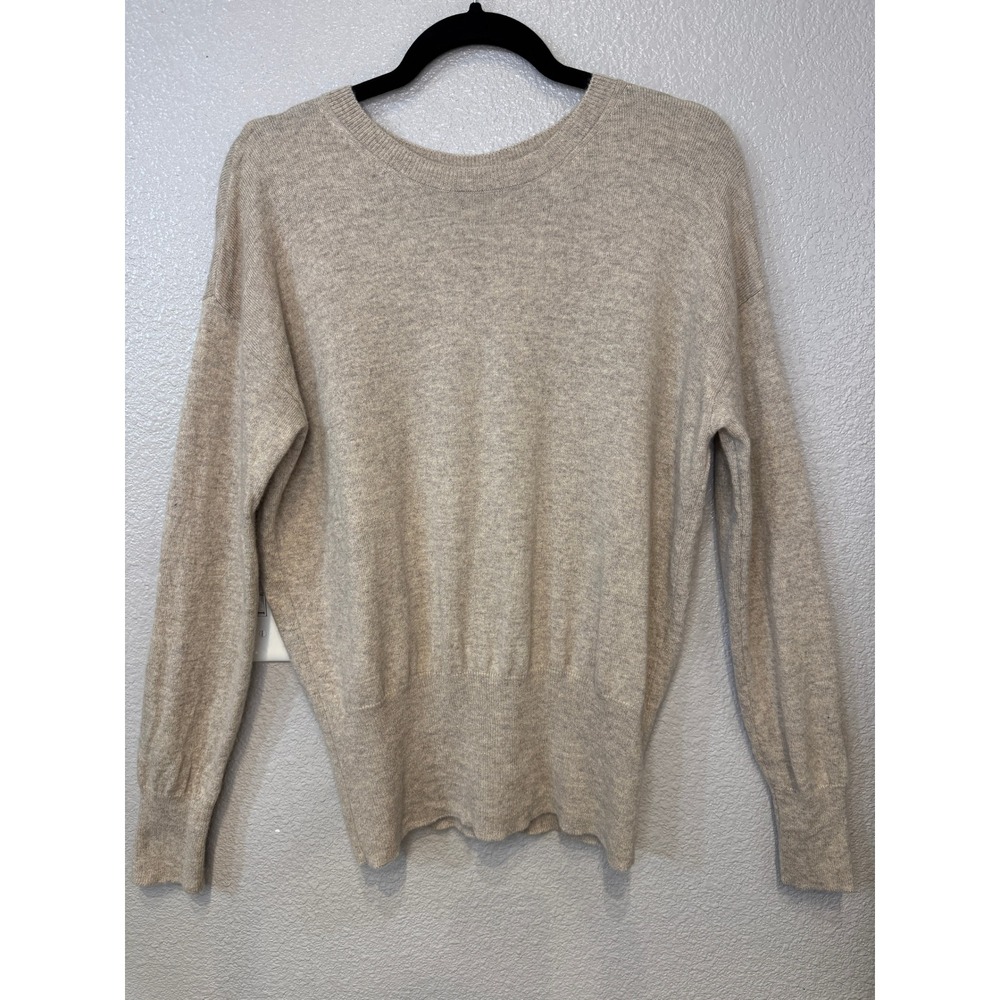 Vince 100% Cashmere Open Keyhole Back Sweater Oatmeal Beige Heather Medium